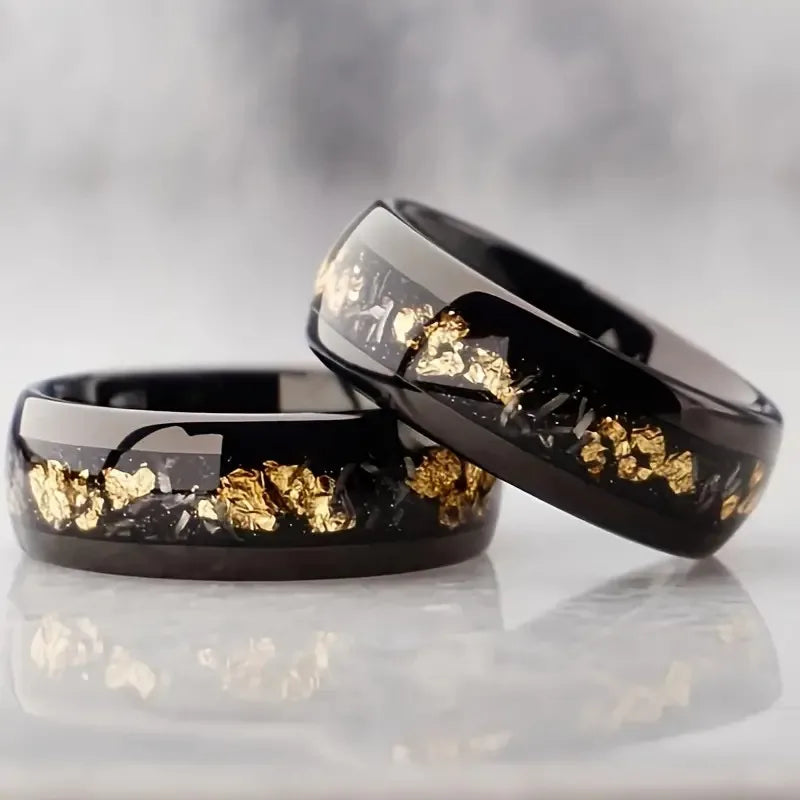 خواتم عصرية للرجال من الفولاذ المقاوم للصدأ مقاس 8 مم مرصعة بأحجار نيزكية وأذن البحر للرجال والنساء وخاتم خطوبة وزفاف هدية مجوهرات