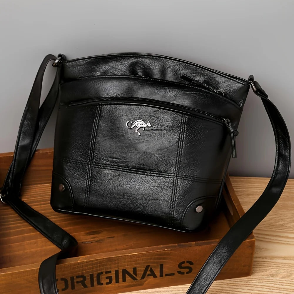 حقيبة كتف أنيقة على الطراز العتيق، حقيبة كروس بودي من الجلد الصناعي متعددة الجيوب، حزام قابل للتعديل، محفظة عمل نسائية للتنقل