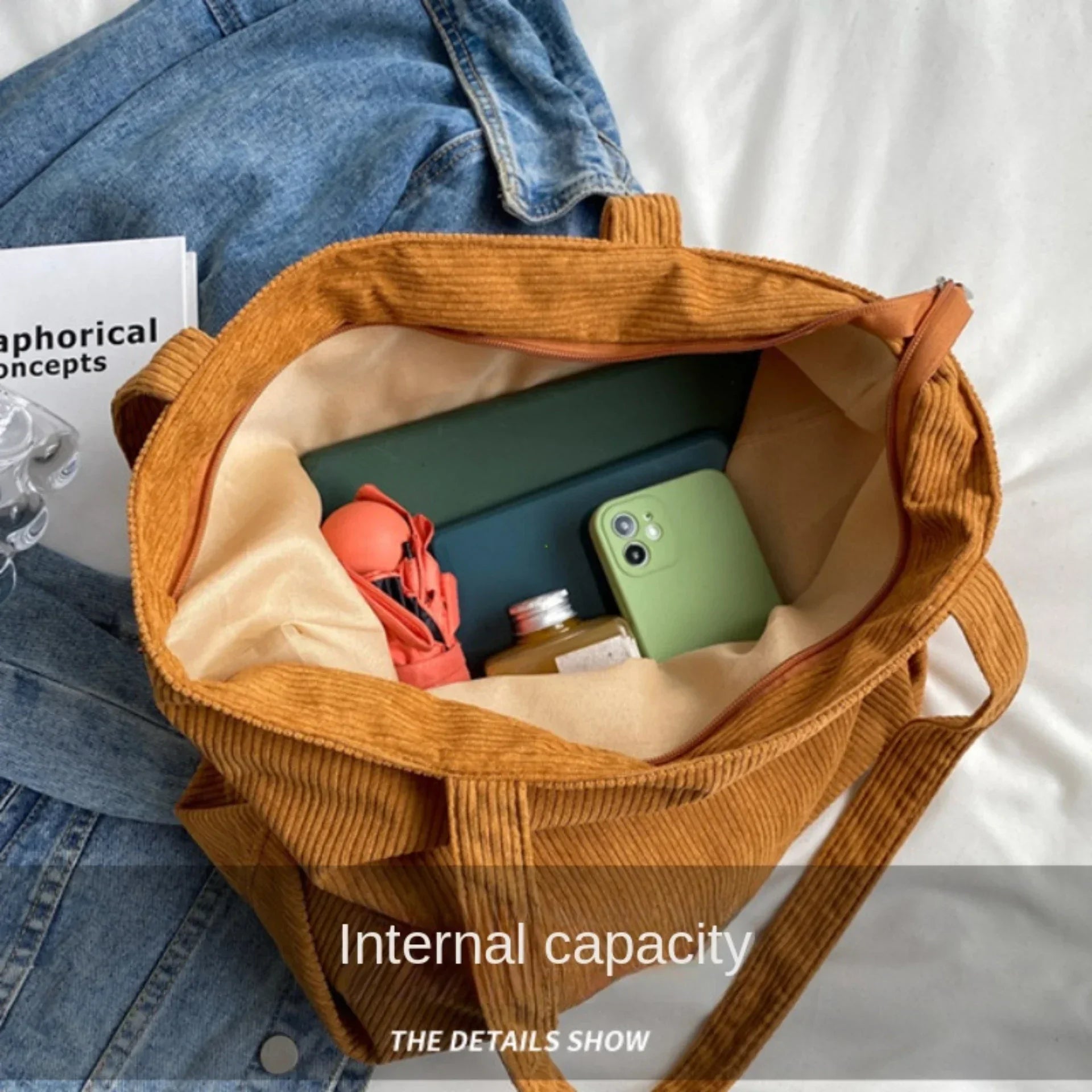 حقيبة تسوق من قماش مخملي كبير الحجم للنساء، حقيبة كتف أنيقة كلاسيكية بلون واحد، حقيبة تسوق كبيرة الحجم