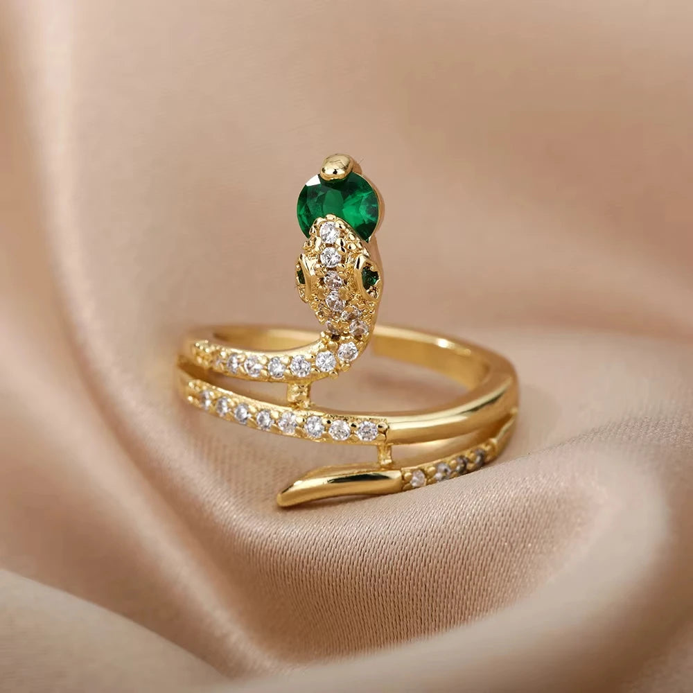 خواتم ثعبان من الفولاذ المقاوم للصدأ مطلي بالذهب عيار 316L للنساء والرجال، مفتوحة وقابلة للتعديل، بتصميم قوطي عتيق، مجوهرات جمالية.