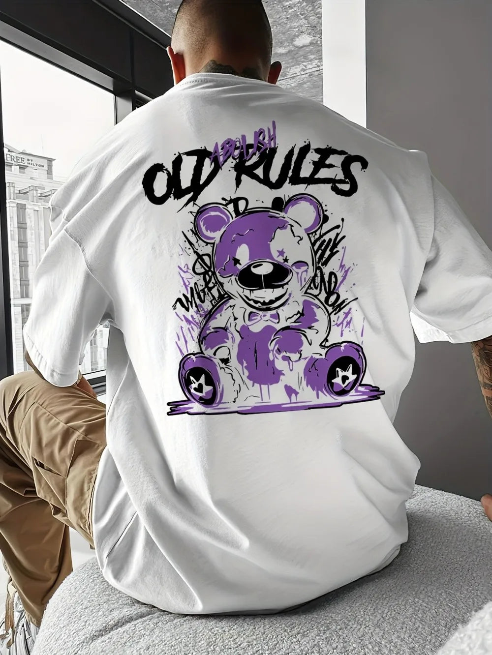 تيشيرت رجالي صيفي جديد رائج للغاية، مطبوع عليه حروف على شكل دب تيدي، مريح وجيد التهوية، برقبة دائرية، مناسب للارتداء في الهواء الطلق، بتصميم عصري أنيق.