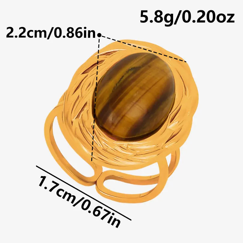 خاتم من حجر عين النمر الحقيقي على شكل قلب الشمس من الفولاذ المقاوم للصدأ، خواتم مفتوحة للنساء والرجال، إكسسوارات مجوهرات عتيقة مطلية بالذهب الحقيقي