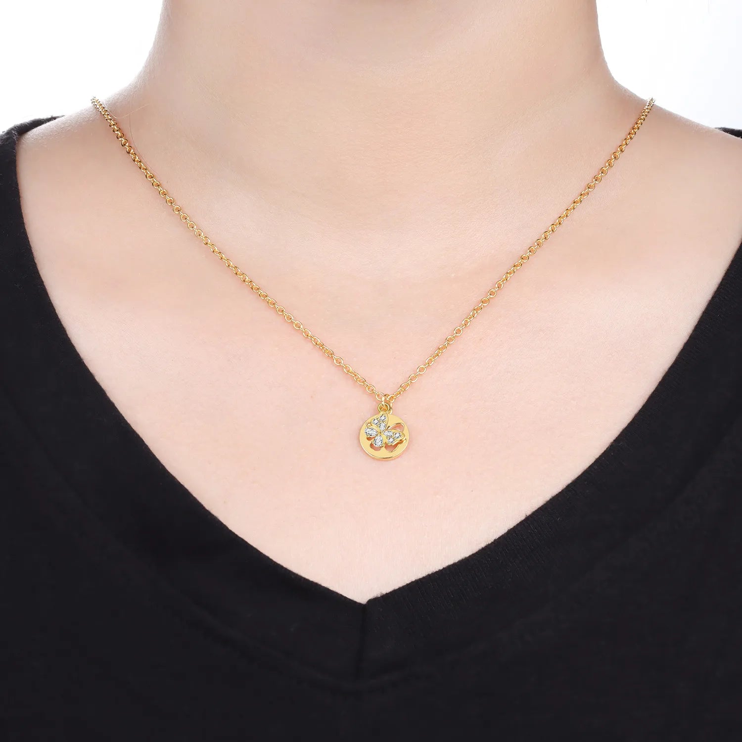 PANPOKI S925 Sterling Silver Golden Sparkling Butterfly Pendant Necklace for Women Birthday Gifts Fashion Fine Jewelry