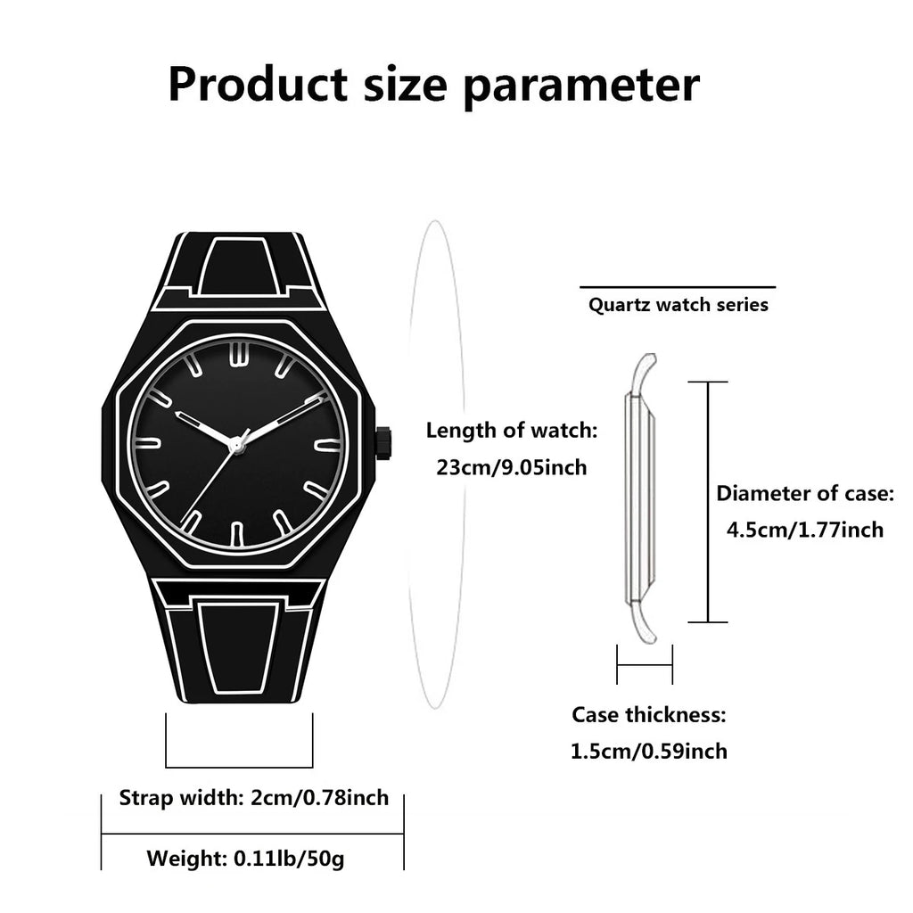 ساعة يد نسائية فاخرة كوارتز بسوار سيليكون ناعم، مقاومة للماء، بتصميم عصري بسيط مستوحى من القصص المصورة، باللونين الأسود والأبيض