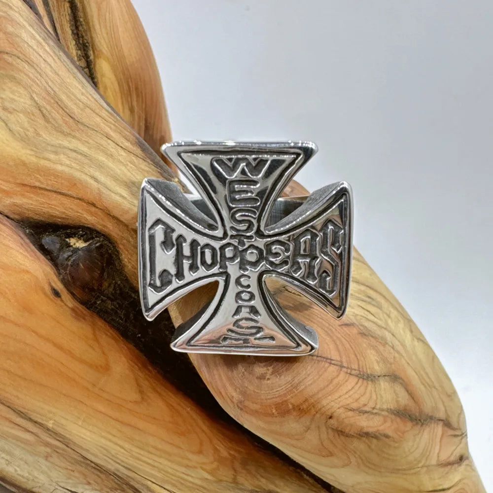 خاتم متقاطع من الفولاذ المقاوم للصدأ 316L مجوهرات راكبي الدراجات النارية والبانك للرجال خاتم عصري للدراجات النارية