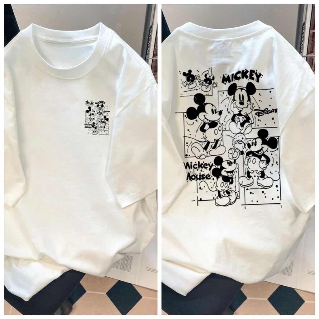 تيشيرت ديزني ميكي ماوس الجديد لعام 2025، بأكمام قصيرة، مصنوع من القطن الخالص، فضفاض ومريح، مناسب للرجال والنساء، قطعة علوية عصرية متعددة الاستخدامات لفصل الصيف