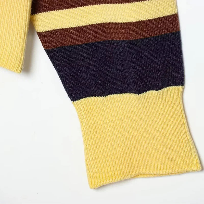 بلوزة نسائية مخططة بأكمام طويلة وياقة بولو مناسبة للخريف والشتاء، سترة نسائية أنيقة غير رسمية مزينة بأزرار