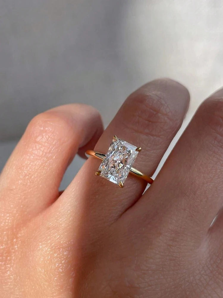 خاتم مستطيل لامع رائع من الفضة الإسترليني عيار 925 مرصع بالزركون (1-5 قيراط) للنساء، مناسب للخطوبة والزفاف، مجوهرات فاخرة عالية الجودة