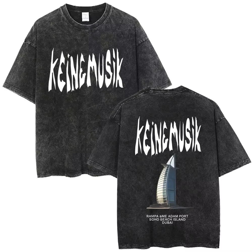 تي شيرت رجالي عتيق مغسول صيفي Keinemusik X Pacha قطني بأكمام قصيرة تي شيرت ملابس الشارع للنساء بديل هيفي ميتال هيب هوب