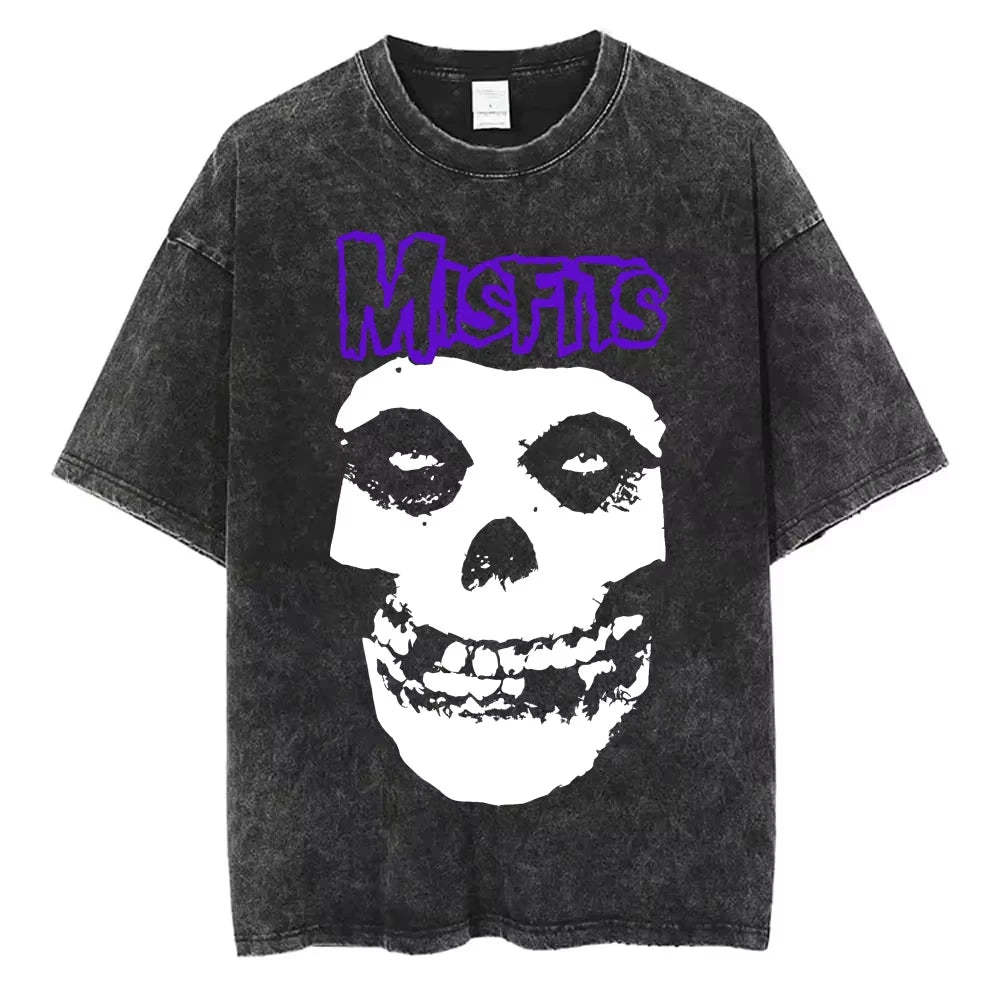 تي شيرت رجالي ونسائي كاجوال عصري بمقاس كبير مطبوع عليه شعار فرقة البانك المتشددة Misfits