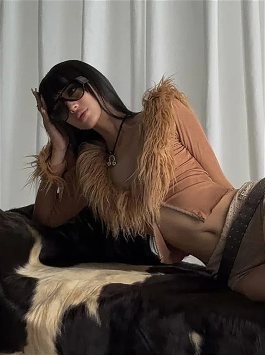 قميص Nibber Hottie المثير ذو المرقعة الفروية للنساء، رقبة على شكل حرف V وأكمام طويلة ومشبك معدني، قميص Wild Midnight Stretch Skinny Street Club