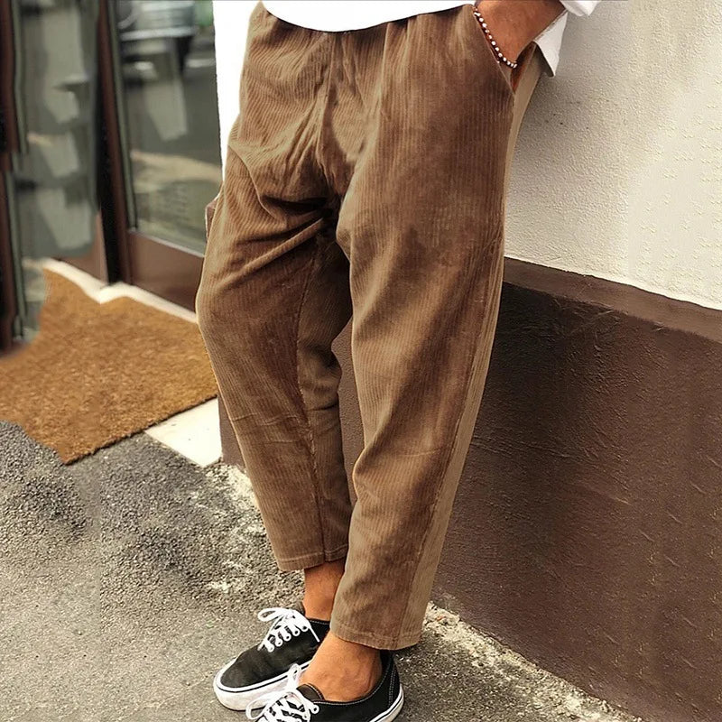 Vintage Corduroy Pants Men Solid Mid Waist Straight Long Pant Summer Casual Streetwear Mens Trousers Autumn Fashion Pants
