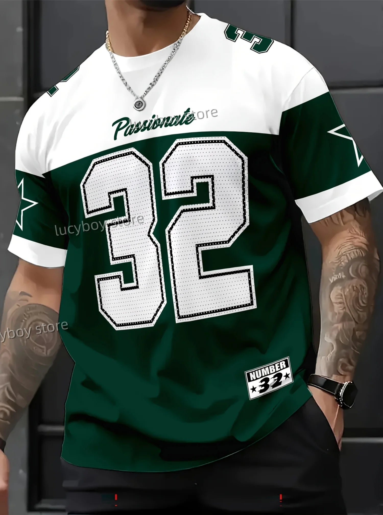 تي شيرت رجالي جديد موديل 2025 رقم 32 مطبوع عليه نمط أمريكي بأكمام قصيرة ورقبة دائرية وقميص كرة سلة عتيق ملابس رجالية