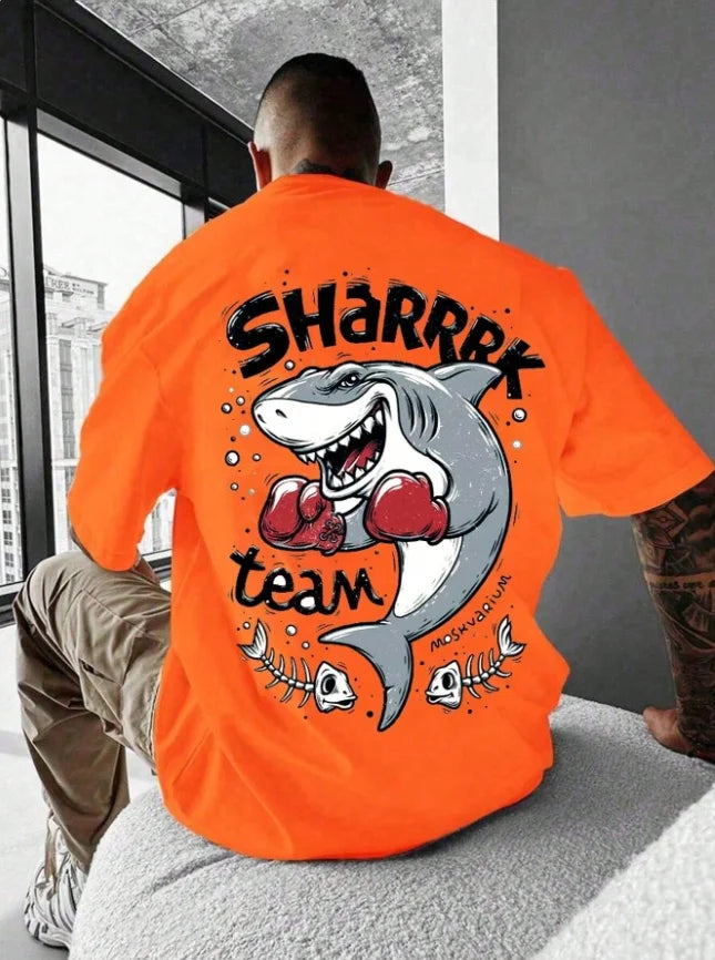 2025 Summer Men shark print Lightweight T-Shirt Man Short Sleeves Plus Size T-Shirt Vintage Jersey Tees Men sport Clothing