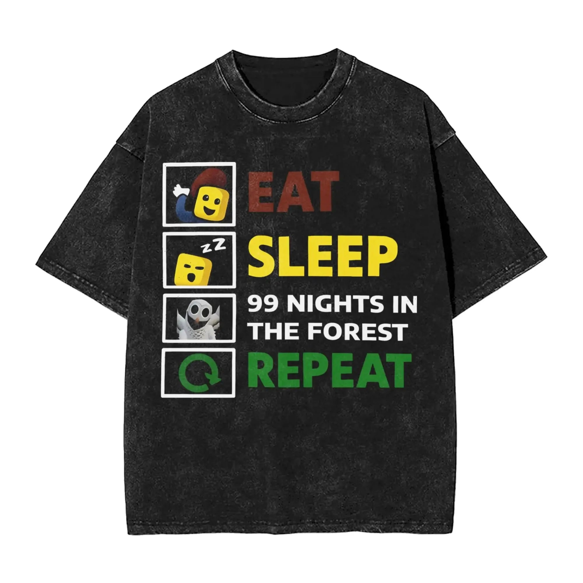 New Game 99 Nights Halloween in The Forest Funny Washed Vintage T-Shirt Men Women Cotton O Neck Tees Street Loose Oversized Top