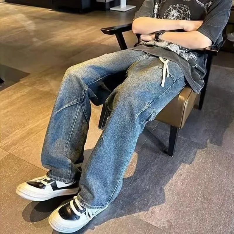Autumn & Spring New Arrival Men's Pants: Retro Streetwear Denim Loose Straight Fit Wide Leg Long Trendy Versatile Men's Trousers