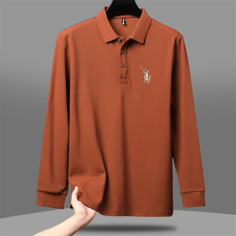 قميص بولو أمريكي للرجال خريف وشتاء عصري من العلامة التجارية العصرية غير الرسمية مطرز بأكمام طويلة للرجال