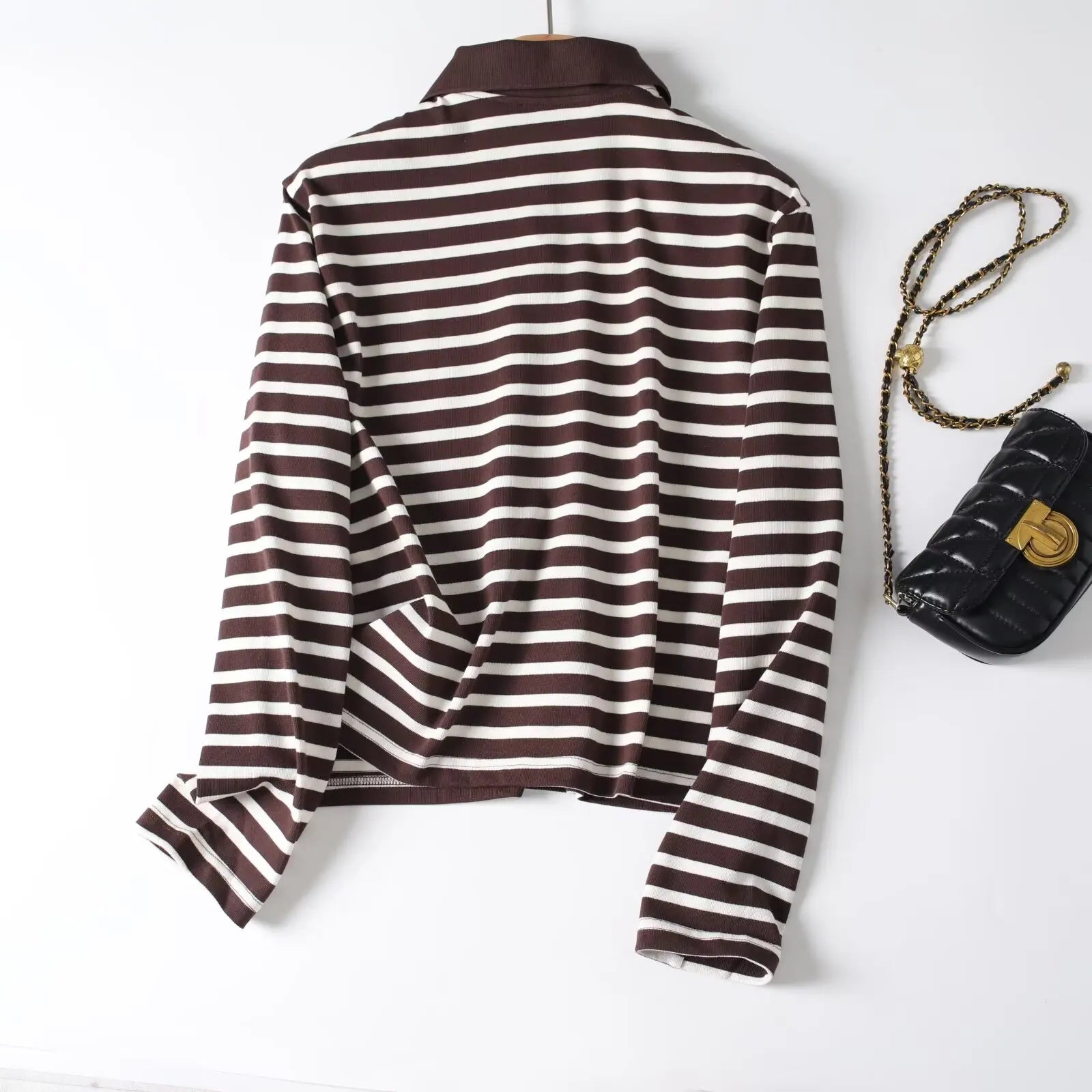 تي شيرت نسائي جديد مخطط بأكمام طويلة بتصميم أوروبي وأمريكي لخريف 2025، تي شيرت نسائي كاجوال بأكمام طويلة