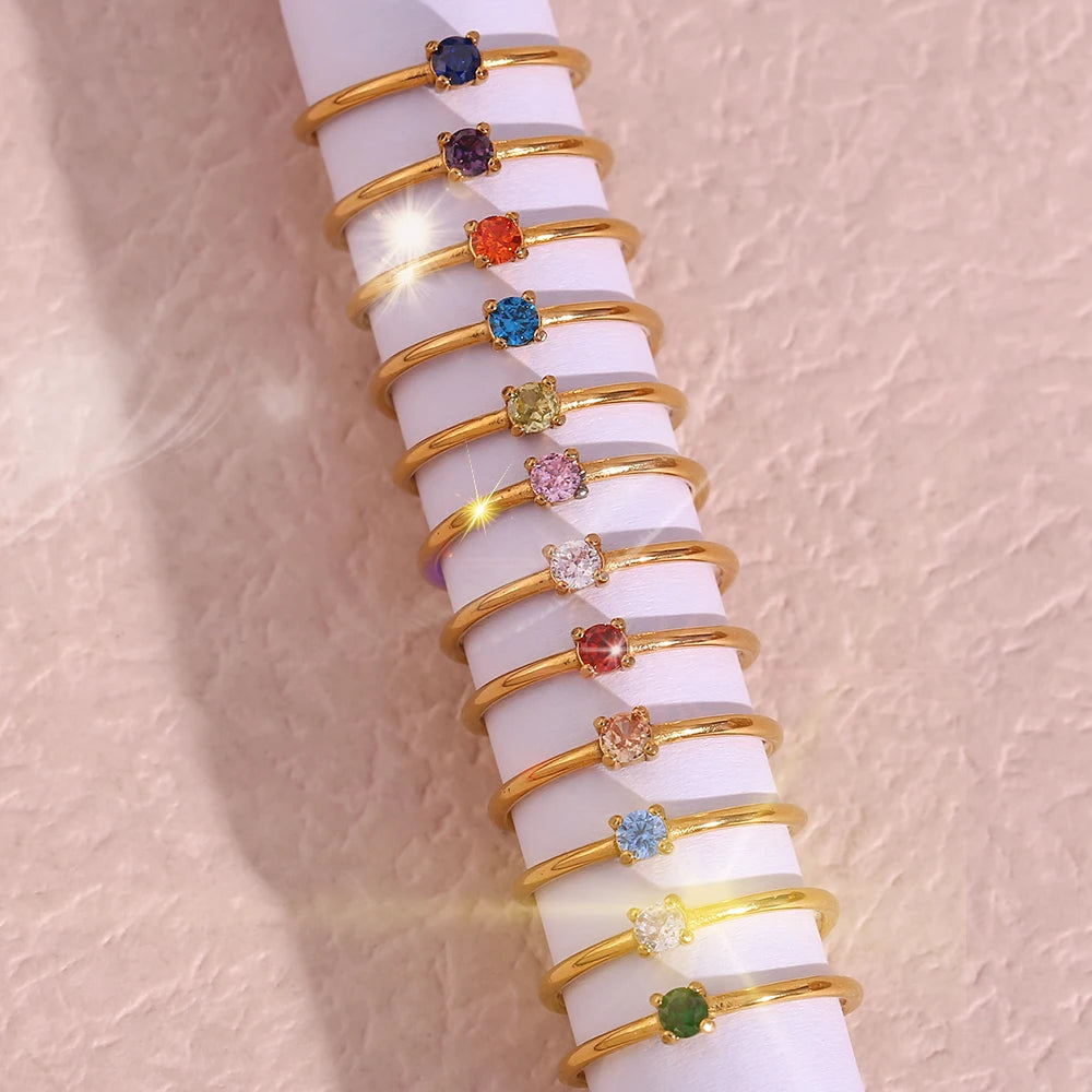 خاتم إيبيل للنساء، مطلي بالذهب، مصنوع من الفولاذ المقاوم للصدأ، مرصع بأحجار الزركونيا المكعبة، بتصميم الأبراج الاثني عشر، هدية مثالية لأعياد الميلاد.