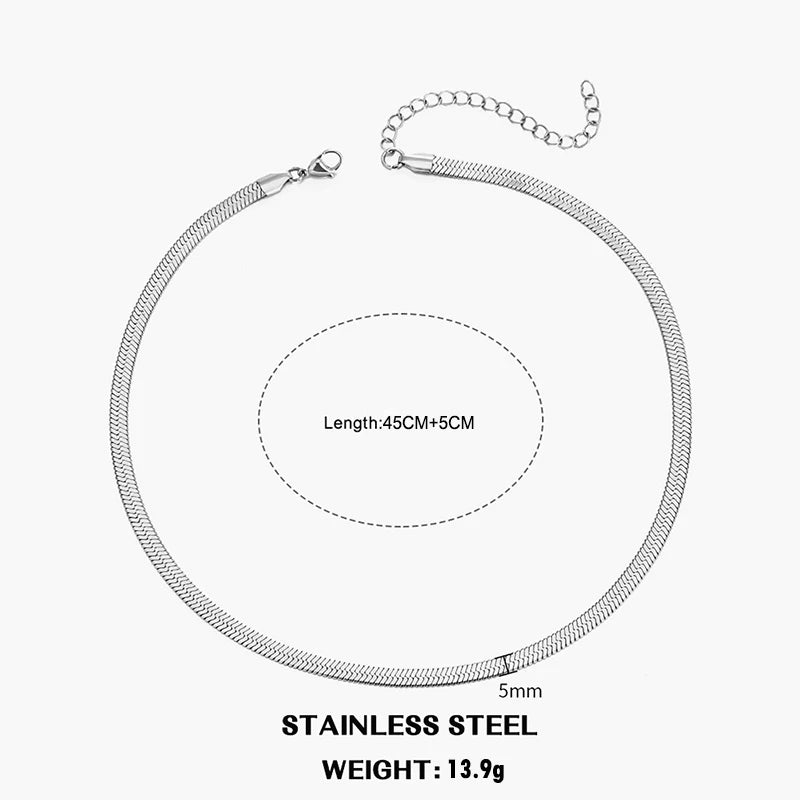 Hot Classic Unisex Flat Snake Chain Choker Necklace For Women Stainless Steel Herringbone Gold Silver Color Fashion Jewelry Gift