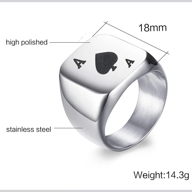 خاتم بوكر سبيدز للرجال والأولاد، خاتم من الفولاذ المقاوم للصدأ بتصميم مميز، هدية مثالية لعشاق لعبة البوكر