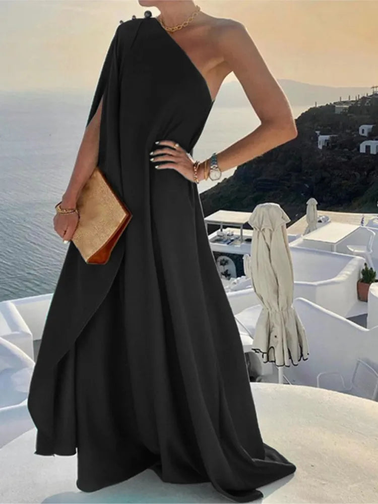 Fashion Elegant Party Dress Women Sexy Off Shoulder Solid Loose Dresses Robe Femme Casual Holiday Beach Skirt Dress Lady Summer