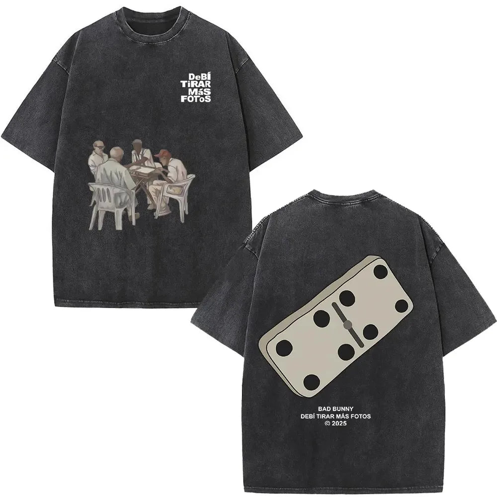 ألبوم Bad Bunny كبير الحجم المغسول Debi Tirar Mas Fotos DTMF تي شيرت جرافيكي للرجال والنساء تي شيرت عتيق ملابس الهيب هوب والشارع