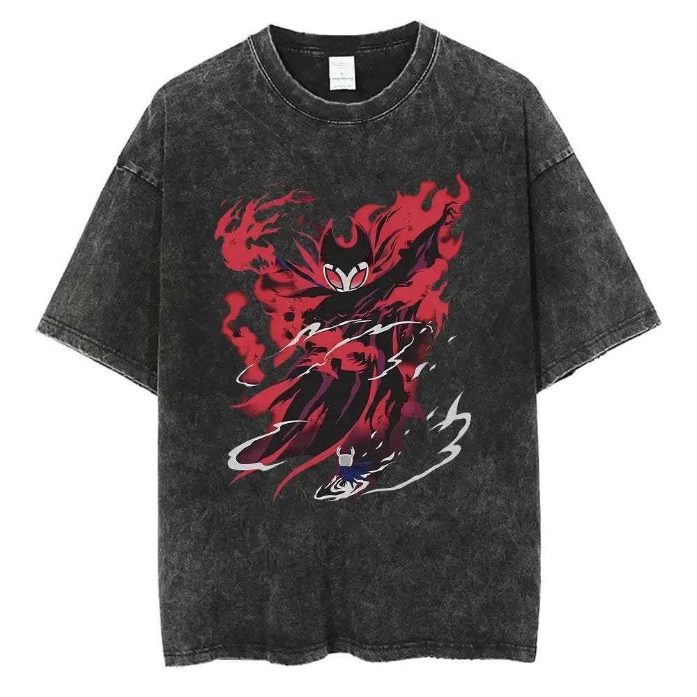 تي شيرت جرافيكي مطبوع عليه لعبة هولو نايت الكلاسيكية المغسولة للرجال والنساء، تي شيرت كاجوال من القطن بأكمام قصيرة، تي شيرت كبير الحجم للجنسين