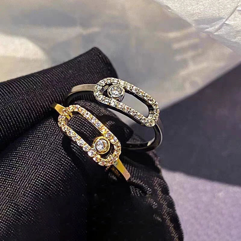 خاتم أنيق مفتوح من الزركون الأبيض للنساء والفتيات، بتصميم هندسي بسيط مجوف، هدية رائعة قابلة للتعديل، مجوهرات فاخرة لحفلات الزفاف