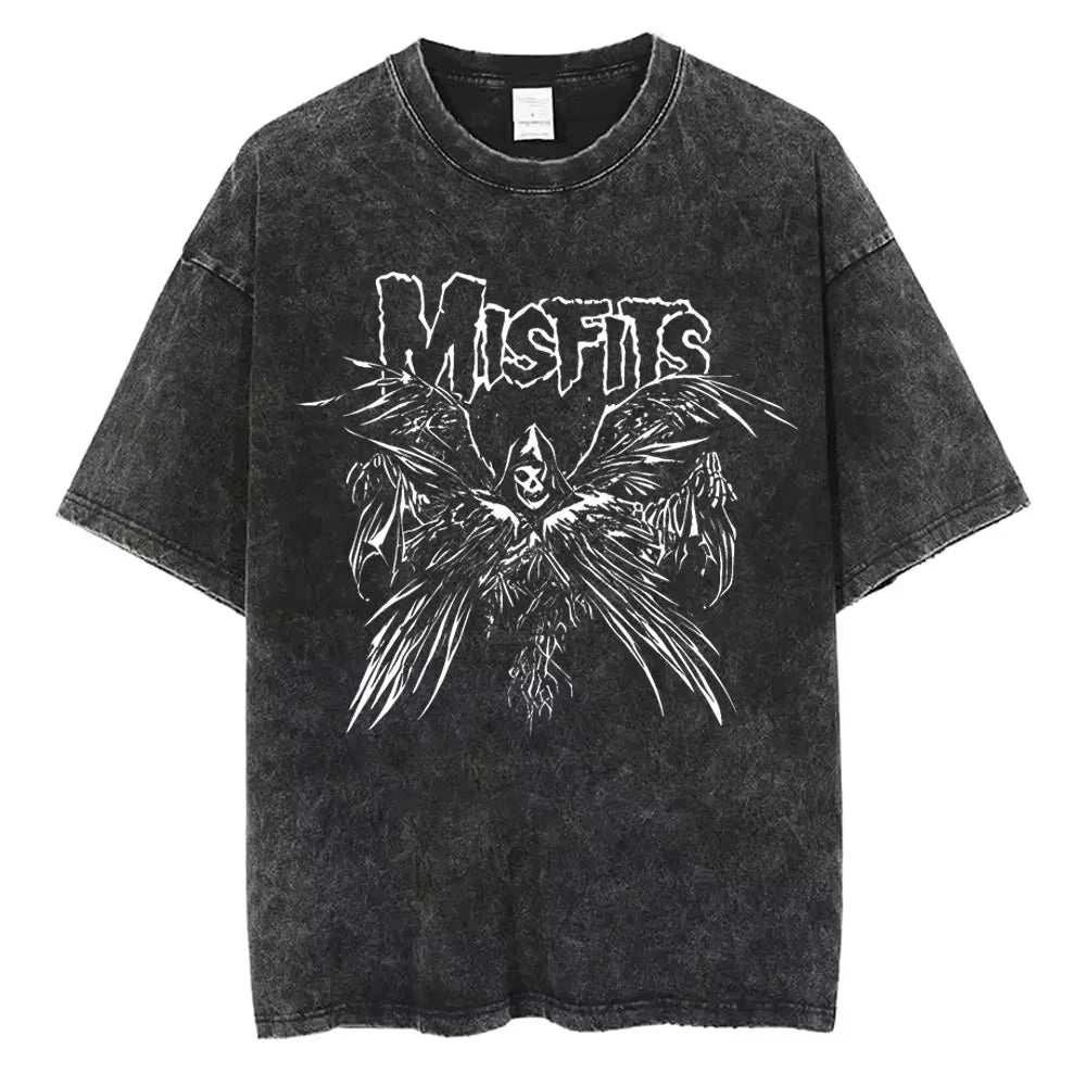 تي شيرت رجالي ونسائي كاجوال عصري بمقاس كبير مطبوع عليه شعار فرقة البانك المتشددة Misfits