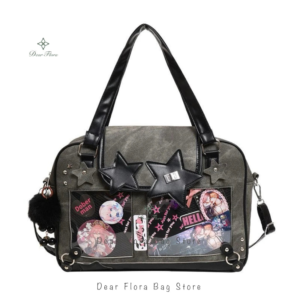 حقيبة Y2K Trendy Star Ita Bag من Lolita Girl ذات الجيب الشفاف وحقيبة كروس أنيقة للنساء حقيبة كتف أنيقة ومحفظة وحقيبة يد