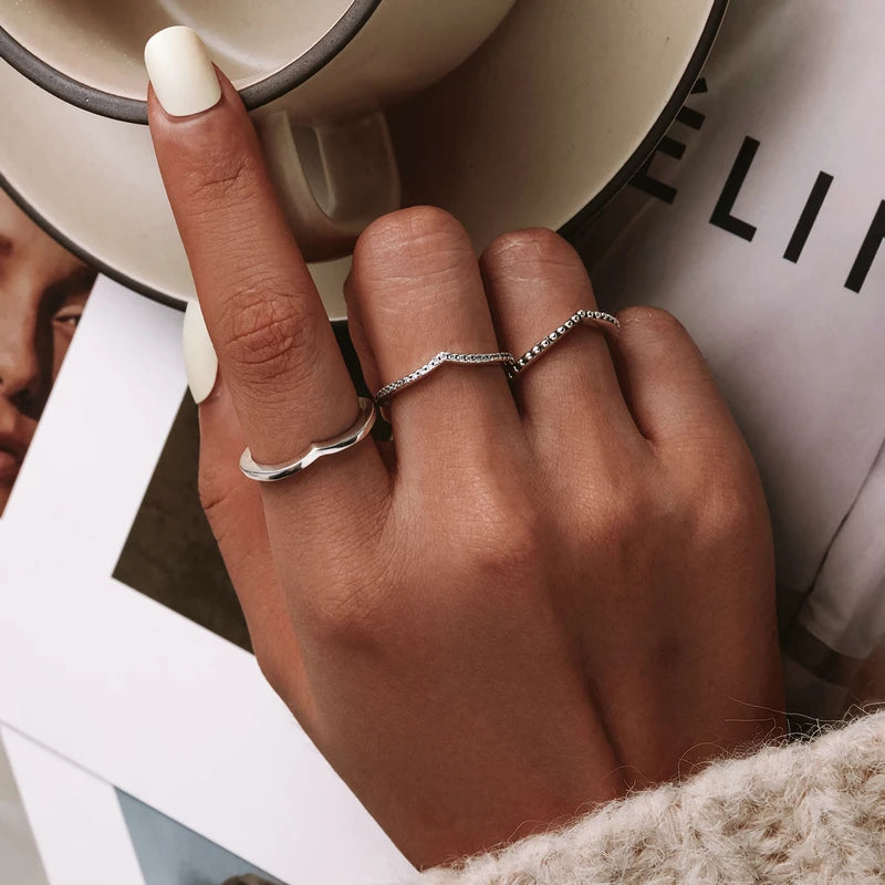 خاتم WOSTU Hot 100% من الفضة الإسترليني عيار 925 بتصميم لامع قابل للتكديس، هدية مجوهرات أصلية أنيقة للنساء XCH7649