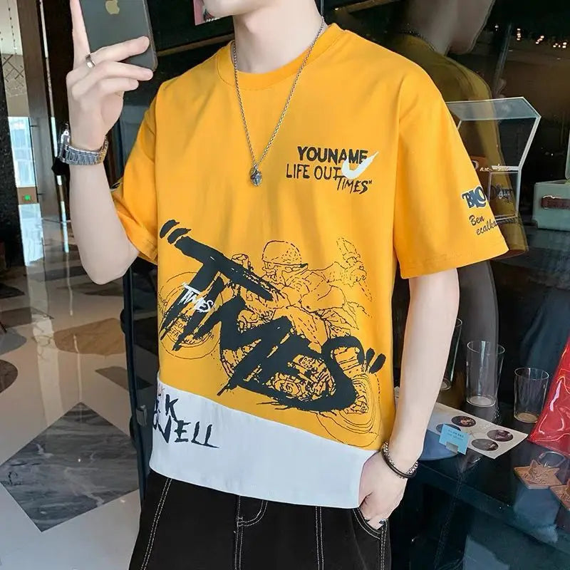 تيشيرت رجالي عصري لعام 2024، تيشيرت سريع الجفاف، ملابس الشارع، ياقة دائرية، أكمام قصيرة، تيشيرت كاجوال واسع، تيشيرتات مستوحاة من موضة الألفية الجديدة.