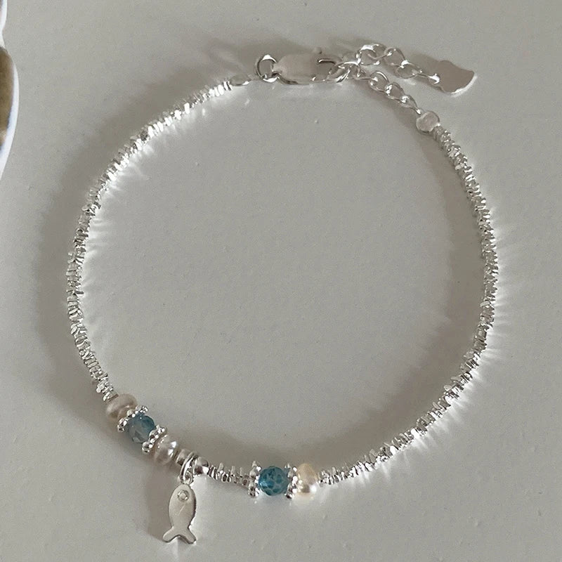 سوار PANJBJ من الفضة الإسترلينية عيار 925 عالي الجودة للنساء مصنوع من خرز الحب الكوري مجوهرات حلوة هدية شحن مباشر