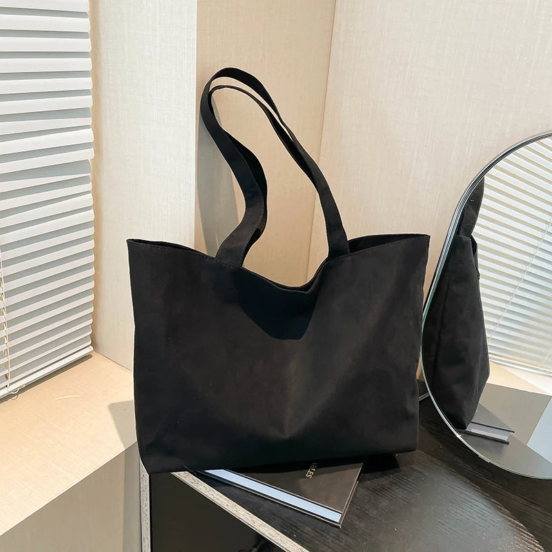 حقيبة نسائية كلاسيكية غير لامعة، حقيبة كتف كبيرة السعة، بلون سادة، حقائب تسوق بسيطة كاجوال للخريف