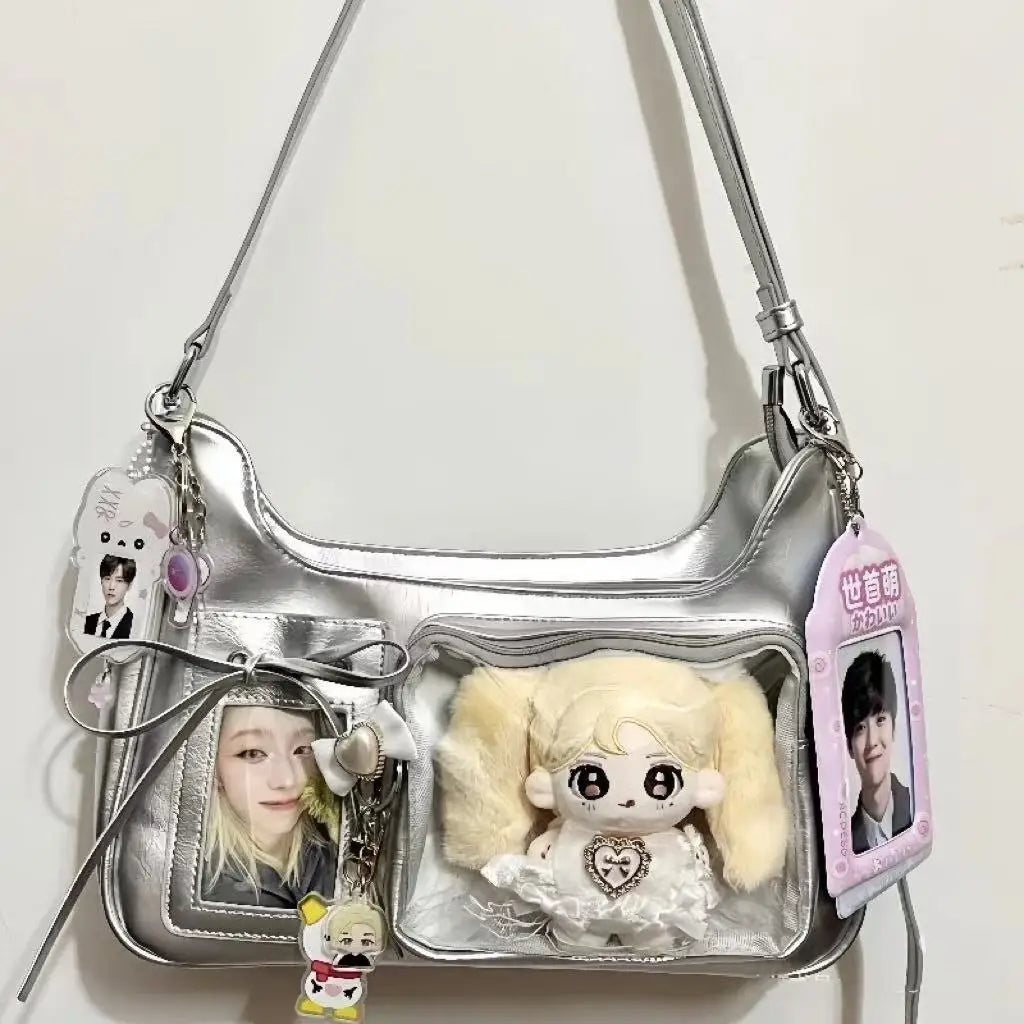 حقيبة كتف هاراجوكو SS Y2k للنساء، حقيبة كورية شفافة إيطالية، حقيبة مدرسية، حقيبة يد أنيقة بتصميم ياباني، محفظة