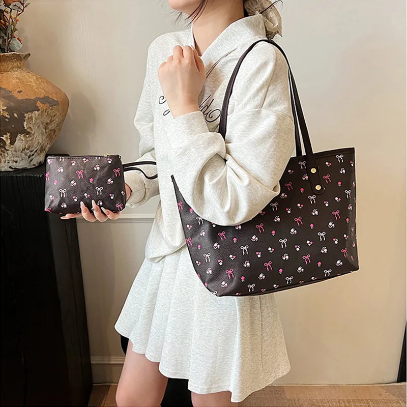 طقم من قطعتين من حقائب الكتف النسائية الأنيقة، مناسبة للتنقلات اليومية والتسوق، حقيبة حمل عملية، حقائب يد نسائية مزودة بمحافظ.