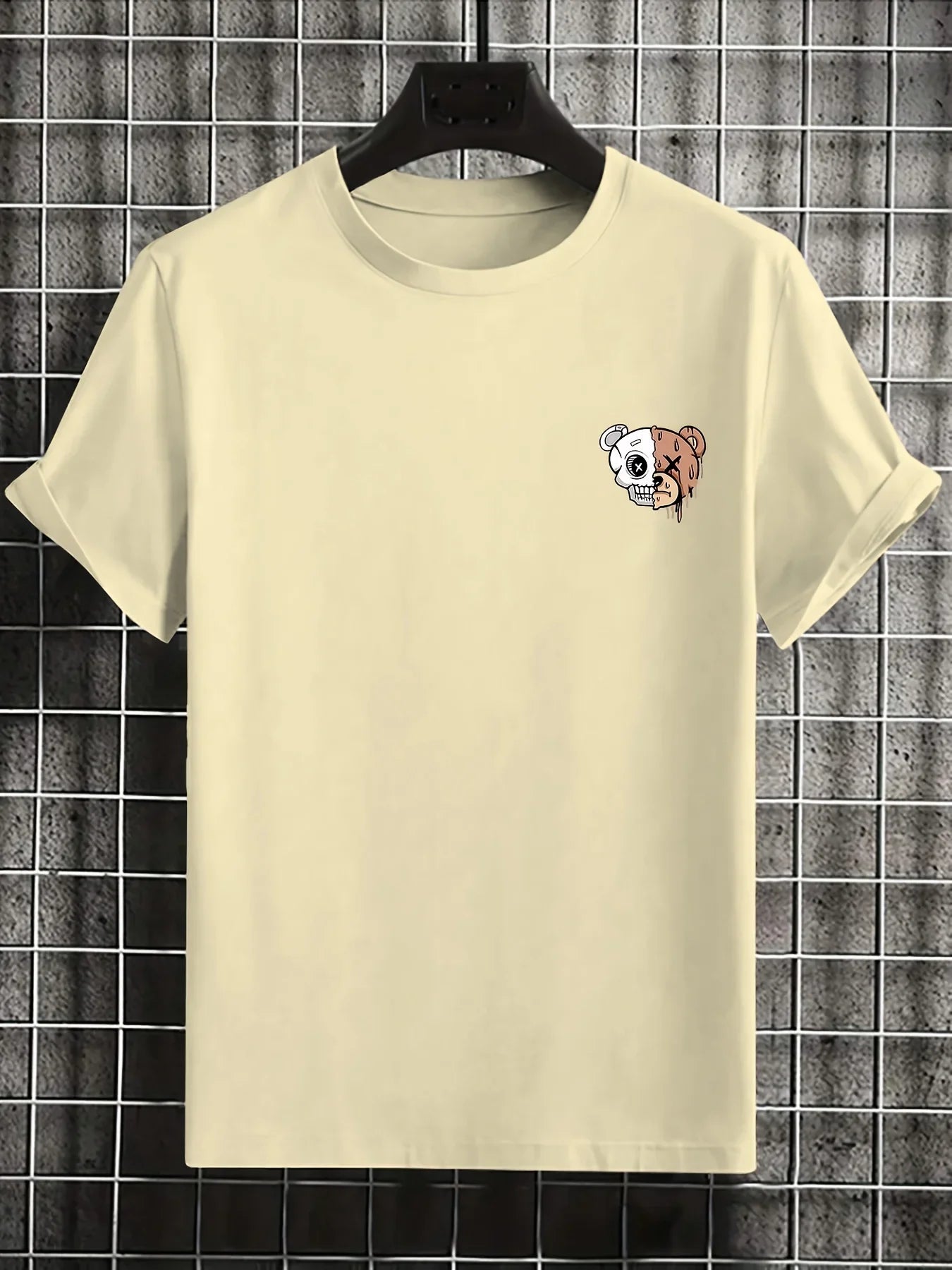 Men's summer 100% pure cotton fashionable casual sports loose cartoon bear pattern print round neck short sleeved T-shirt top