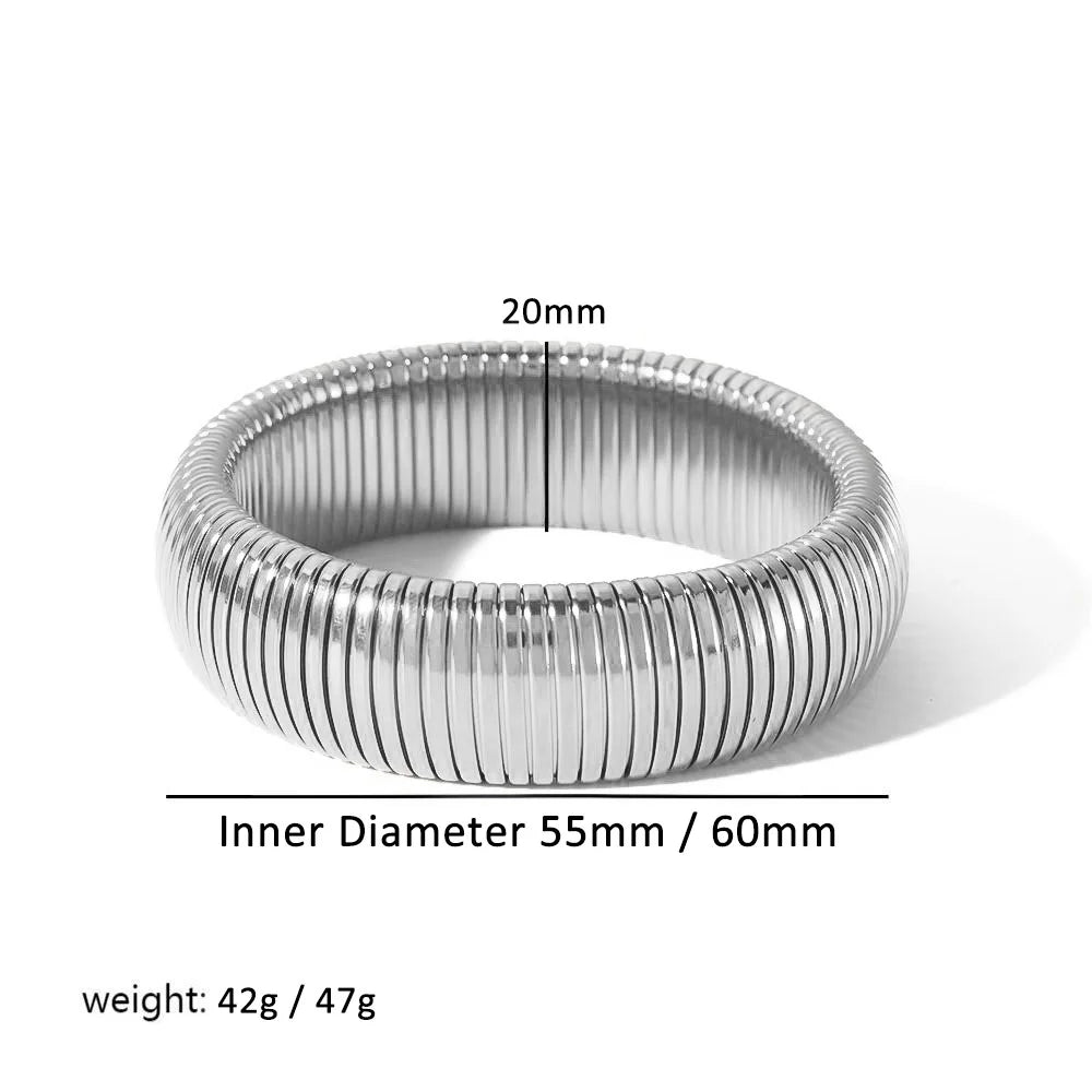 سوار مطاطي من الفولاذ المقاوم للصدأ 304L للنساء، مطلي بالذهب عيار 18 قيراطًا، بتصميم بانك عريض وعريض، مصنوع من المعدن الحلزوني، مقاوم للماء.