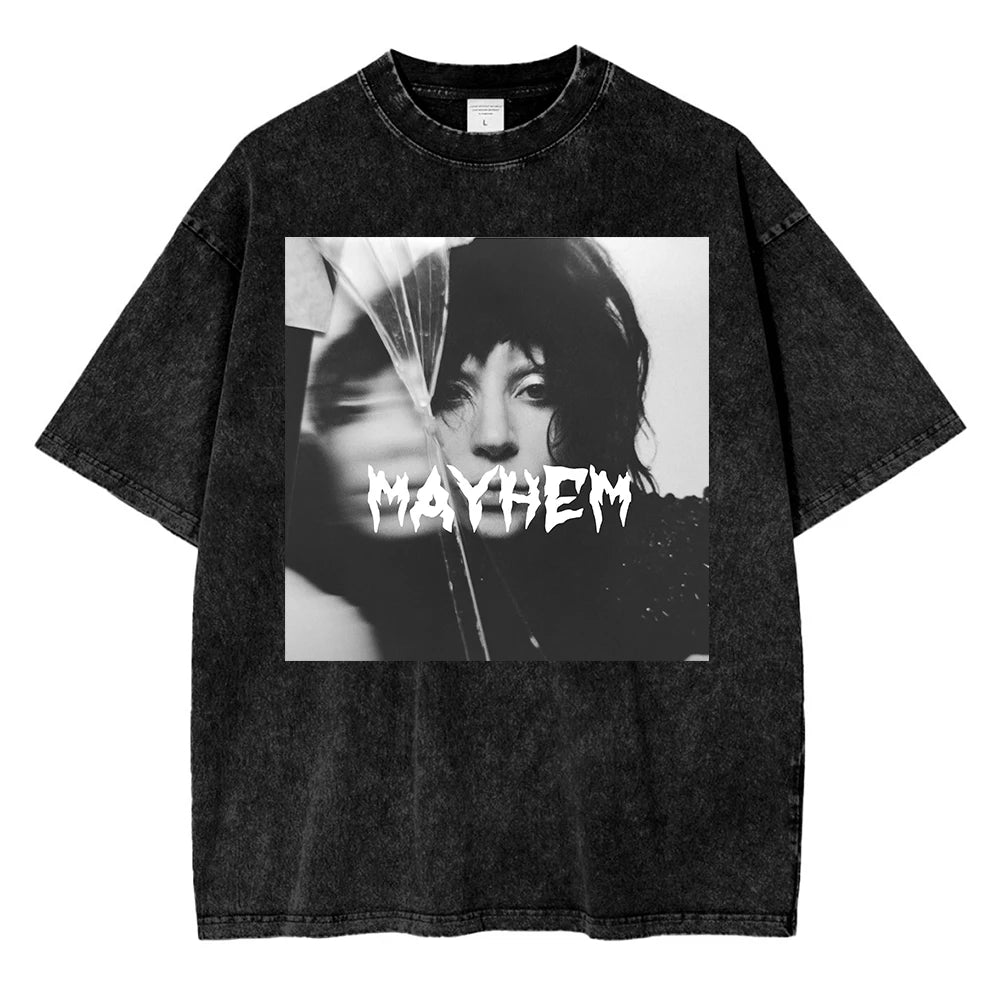 تي شيرت كلاسيكي مغسول من ليدي غاغا، جولة مايهم بول 2025، أزياء رجالية/نسائية، جودة عالية، غسيل حمضي، قطن 100%