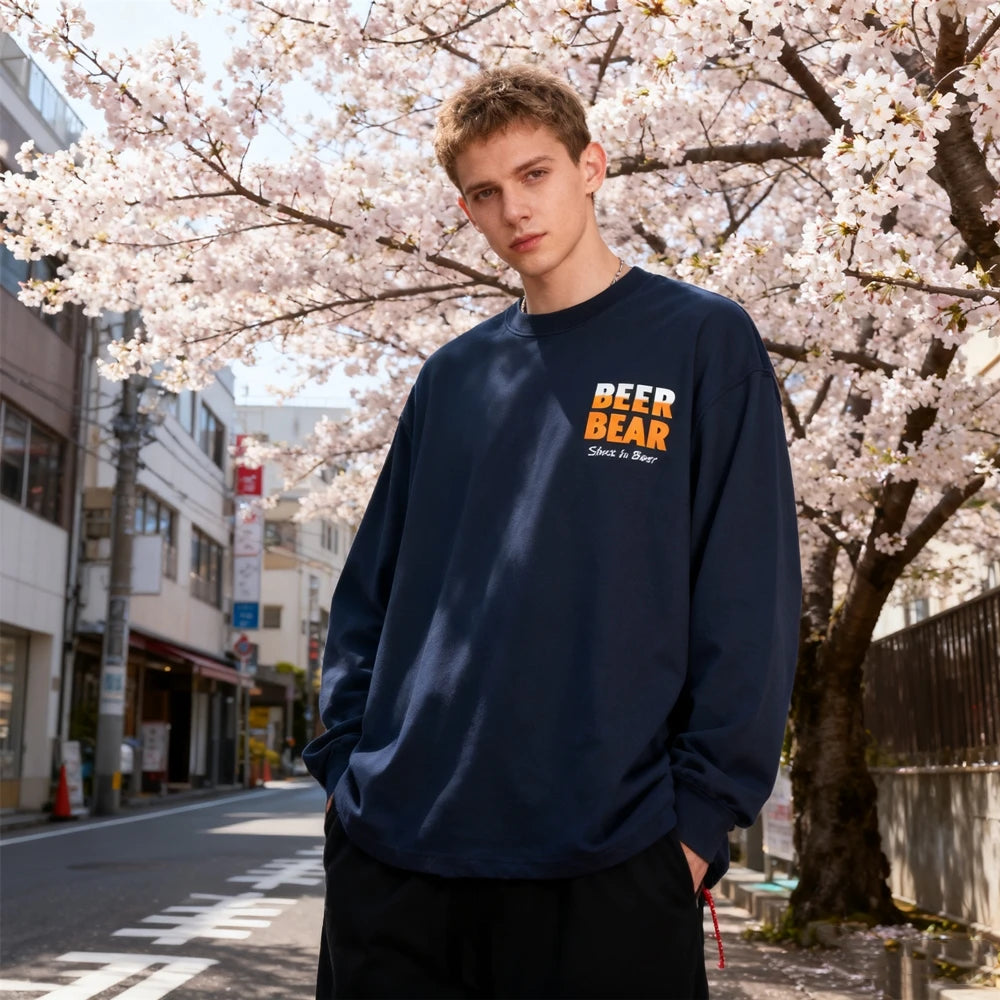 تي شيرت KUCLUT 1:1 مطبوع بأفضل جودة على الطراز الياباني، ملابس الشارع، فضفاض بأكمام طويلة، تي شيرت كبير الحجم للرجال والنساء، مصنوع من القطن بنسبة 100%