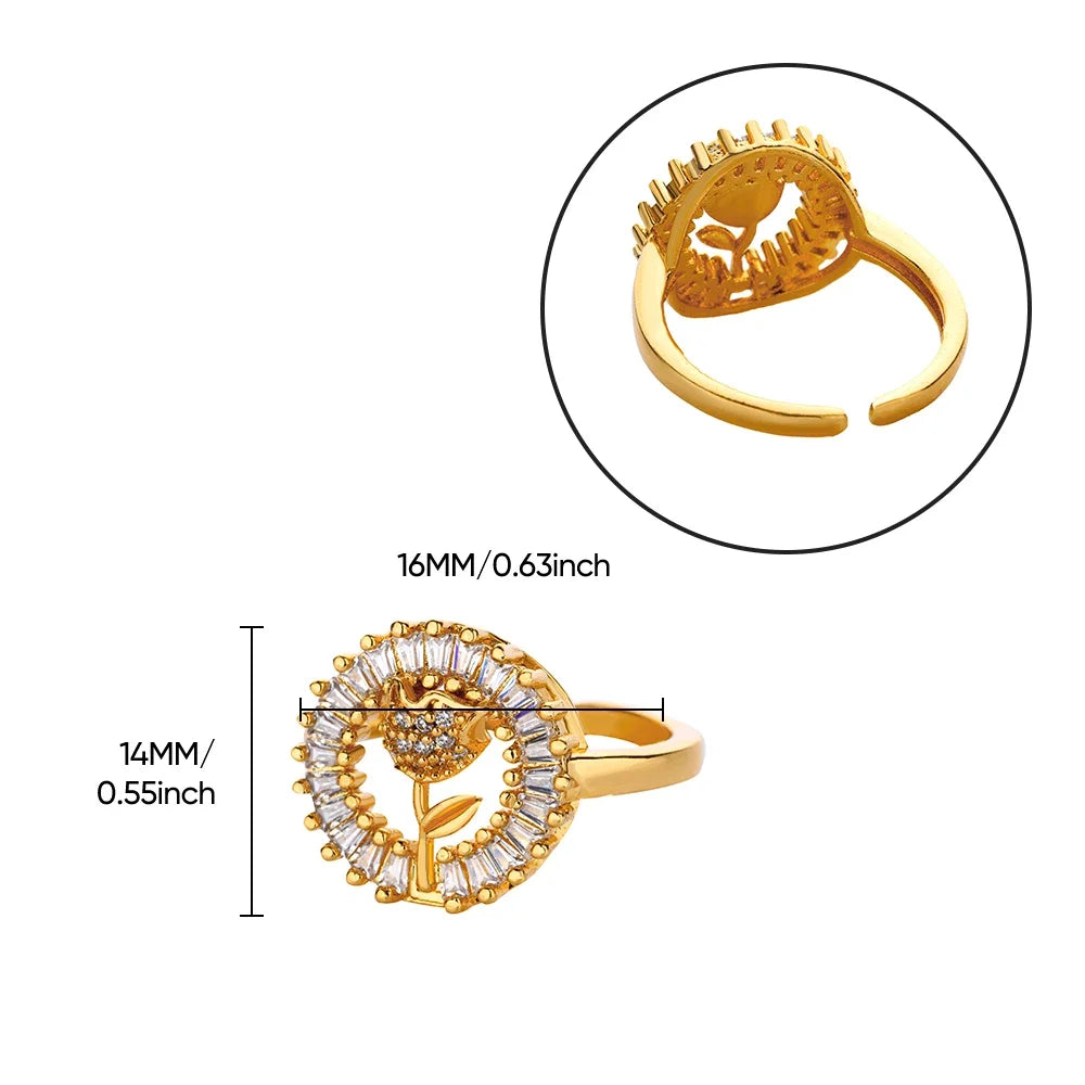 خاتم مفتوح على شكل قلب من الفولاذ المقاوم للصدأ بلون ذهبي، مزين بحجر اليشم المقلد، قابل للتعديل، هدية مجوهرات أنيقة للنساء