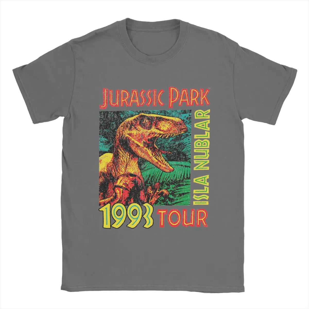 تي شيرت رجالي من Jurassic Park Tour 1993 مصنوع من القطن الخالص بأكمام قصيرة ورقبة دائرية ورسومات جرافيكية