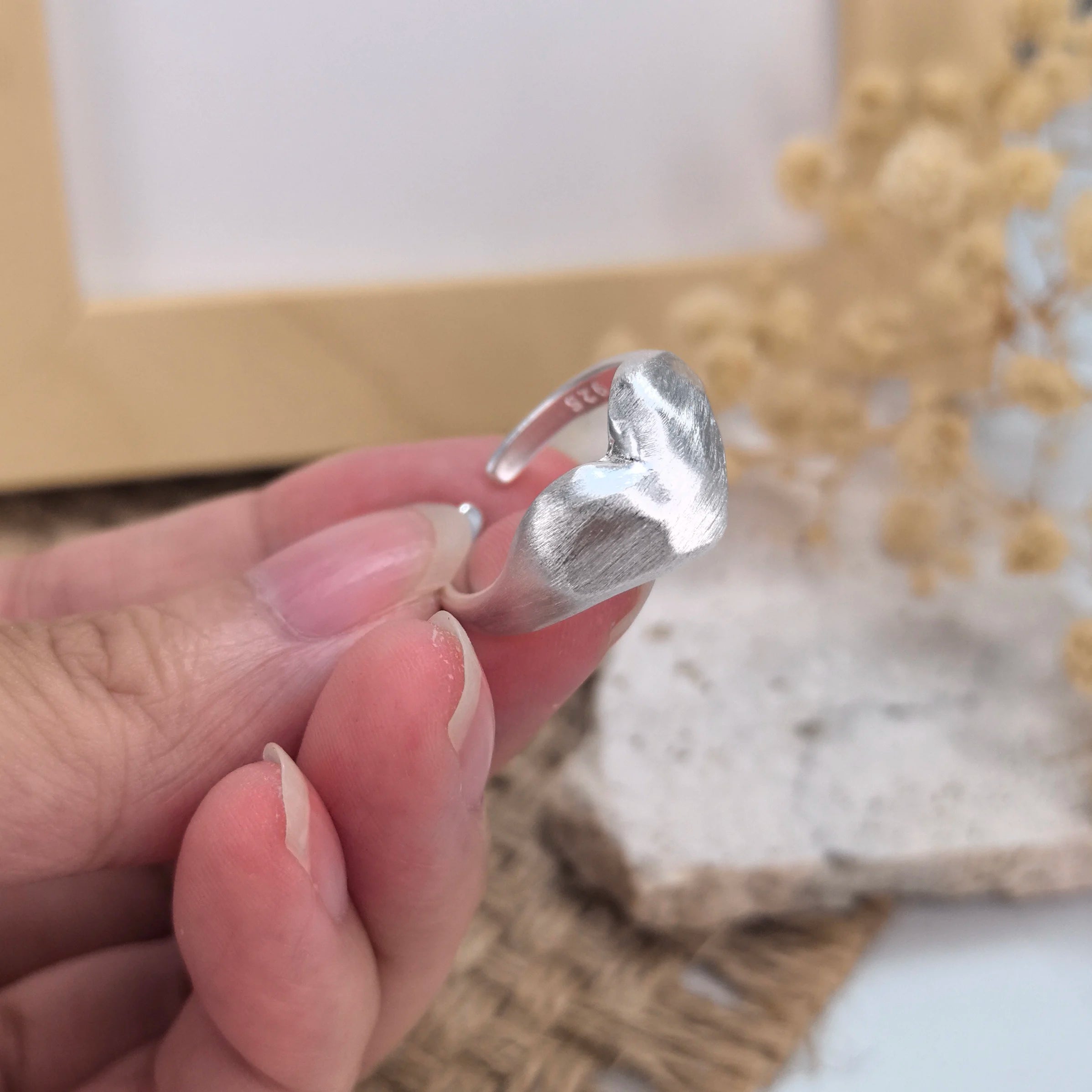 خاتم مفتوح من الفضة الإسترليني عيار 925 بتصميم بانك على شكل قلب، بتصميم هندسي غير منتظم، قابل للتكديس، هدية مجوهرات للنساء والفتيات، خدمة توصيل مباشرة بالجملة