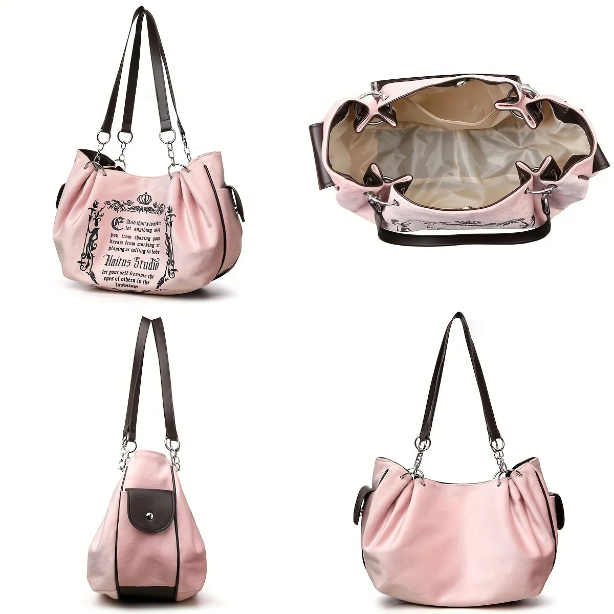 حقيبة كتف نسائية من جلد الغزال الصناعي بطبعة حروف، حقيبة حمل كبيرة الحجم بتصميم كلاسيكي للتنقل اليومي والحمل باليد. حقيبة على شكل يقطين