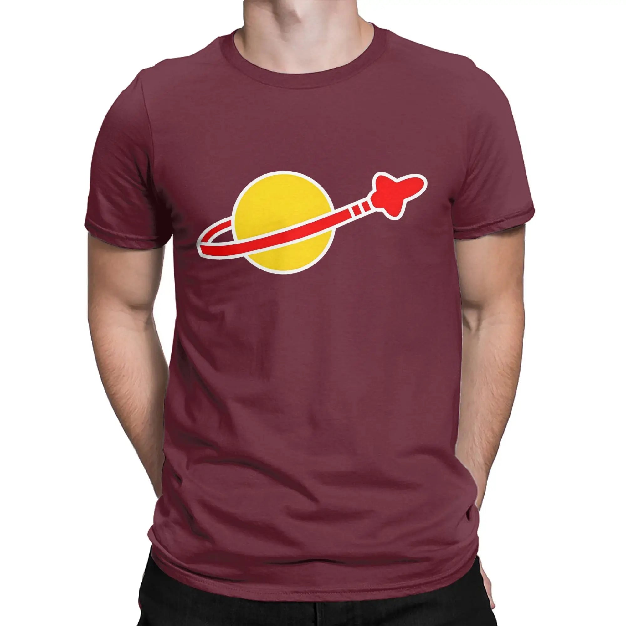 تي شيرت رجالي من القطن الخالص برقبة دائرية وأكمام قصيرة وملابس بمقاسات كبيرة بشعار رجل الفضاء الهيبستر بيني ليغو القديم