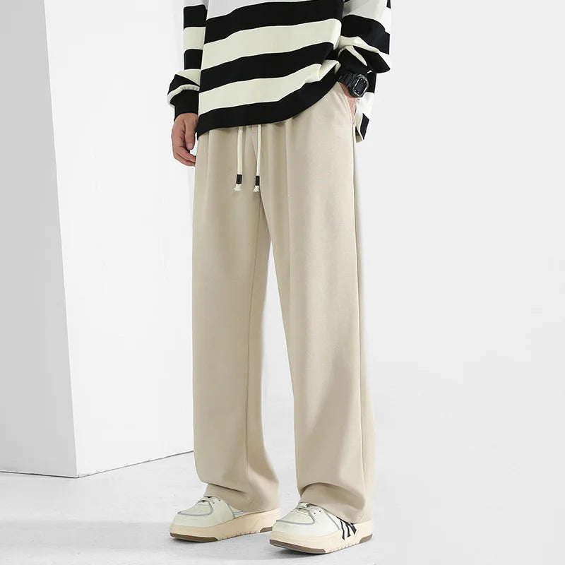 Young Men's Straight Leg Joggers Fall Casual Pants Loose Fit Drawstring Trousers Versatile Draped Fashion Athletic Wear Big Size