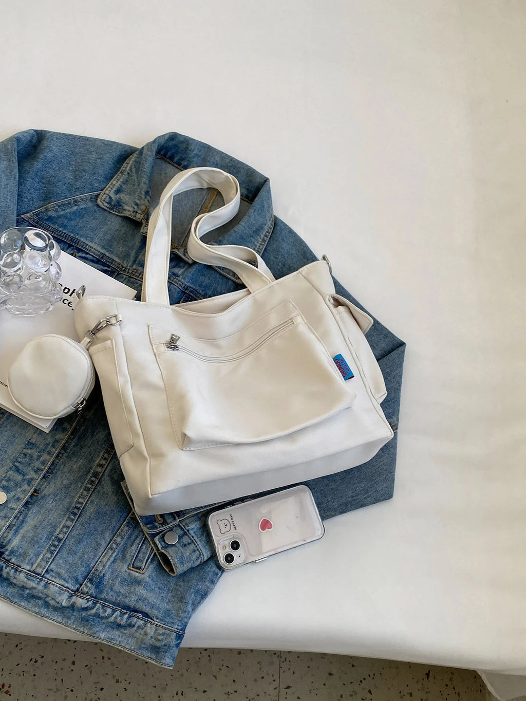 حقيبة تسوق كبيرة الحجم للجنسين مع جيب للعملات المعدنية، حقيبة مدرسية أنيقة لطلاب المدارس المتوسطة، حقيبة كاجوال، حقيبة كتف كروس بودي