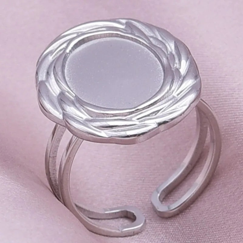 خواتم من الفولاذ المقاوم للصدأ بتصميم هندسي دائري بيضاوي على شكل قلب، قابلة للتعديل، مصنوعة يدويًا، مناسبة للنساء والرجال، بتصميم مفتوح.