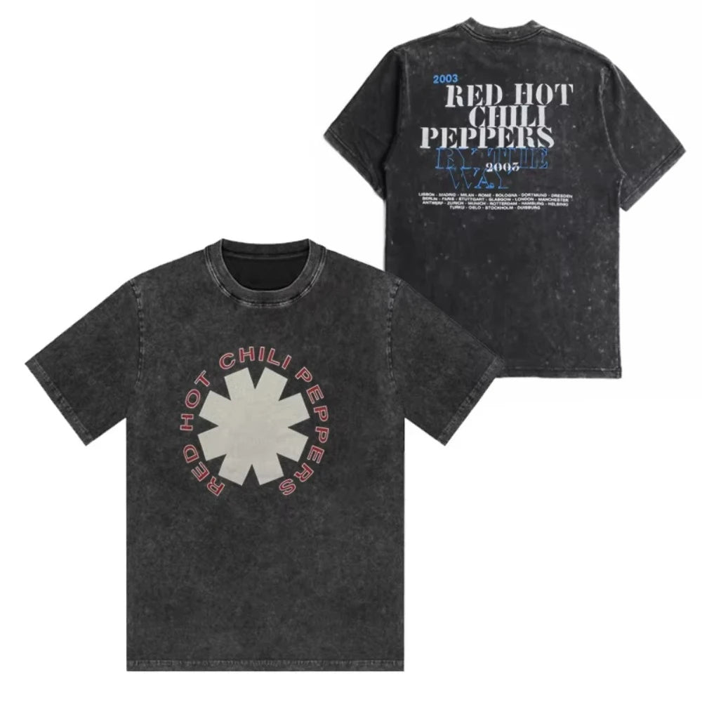 تي شيرت رجالي ونسائي مطبوع عليه شعار فرقة ريد هوت تشيلي بيبرز، مصنوع من القطن المغسول بتصميم هيب هوب، بأكمام قصيرة، ومقاسات كبيرة، مناسب للصيف